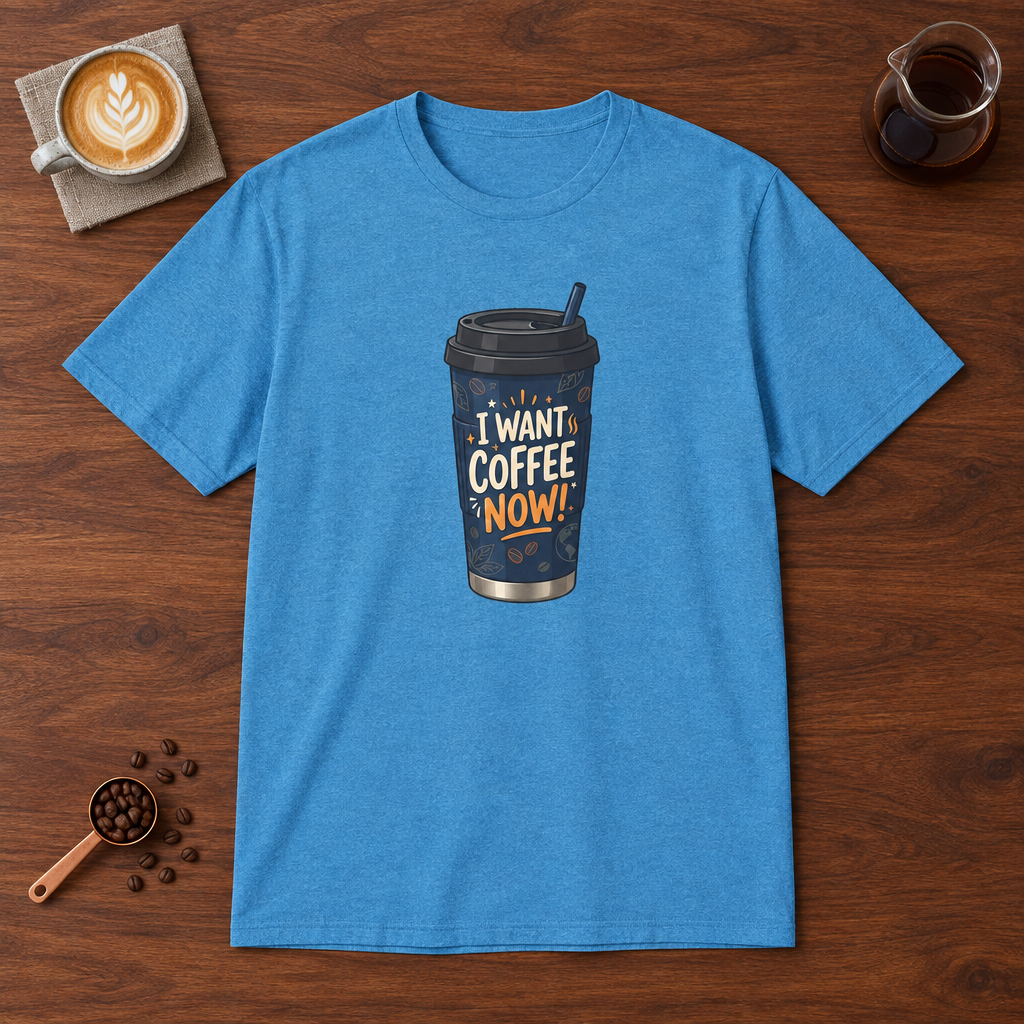 Blue Coffee Cup T-Shirt Heather Sapphire coffee bar mockup