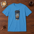 Blue Coffee Cup T-Shirt Heather Sapphire coffee bar mockup