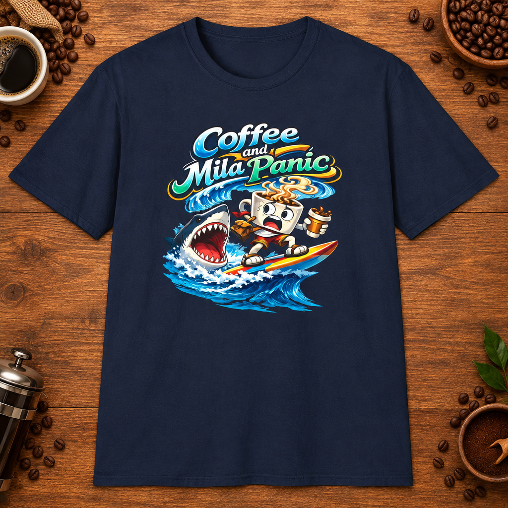 Coffee and Mild Panic 2 T-Shirt in White, zoomed lifestyle mockup