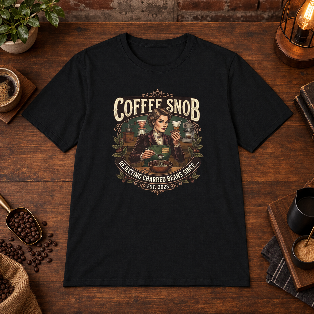 Coffee Snob Female T-Shirt Black short-sleeve coffee-bar flat lay