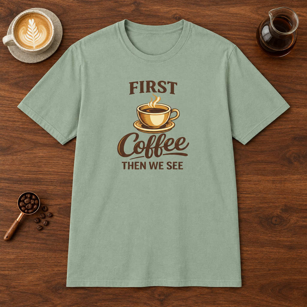 First Coffee Then We See T-Shirt Sage coffee bar mockup