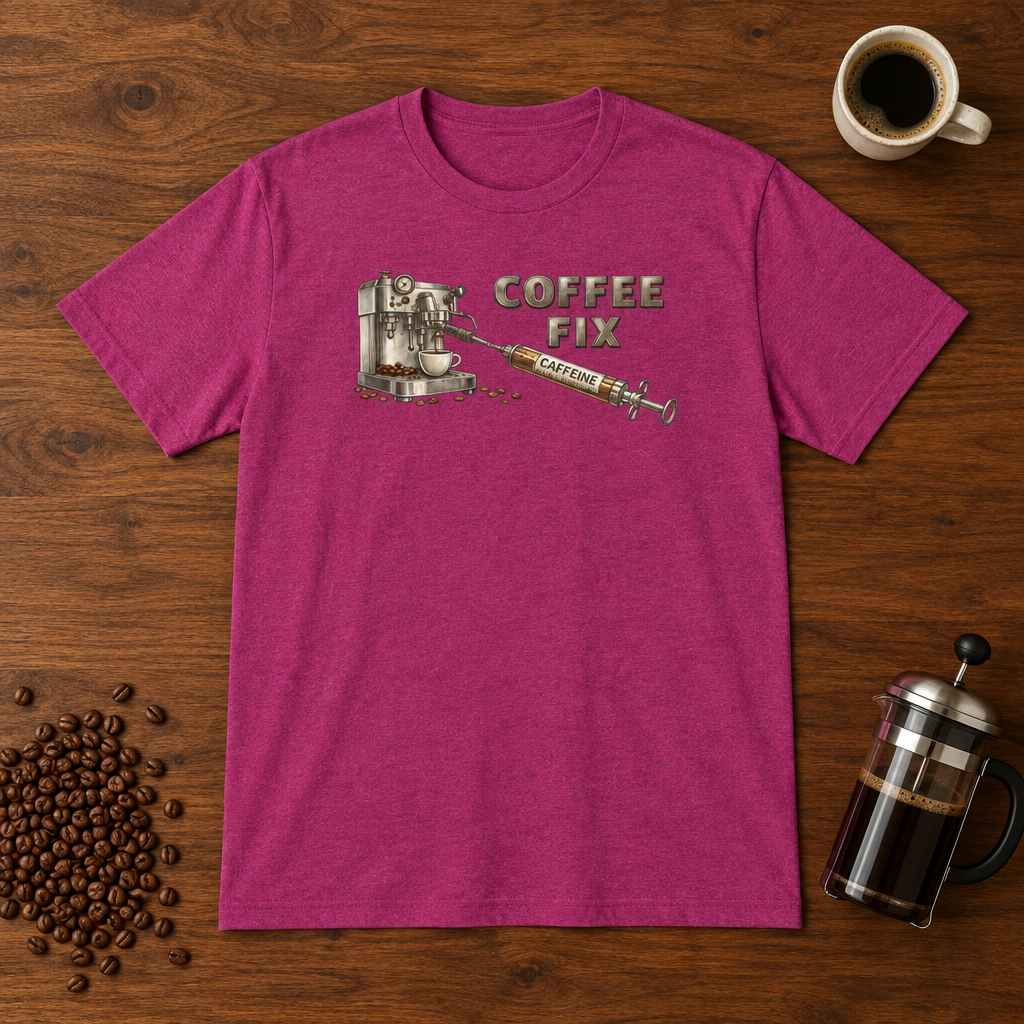 Coffee Fix T-Shirt Antique Heliconia coffee-bar flat lay