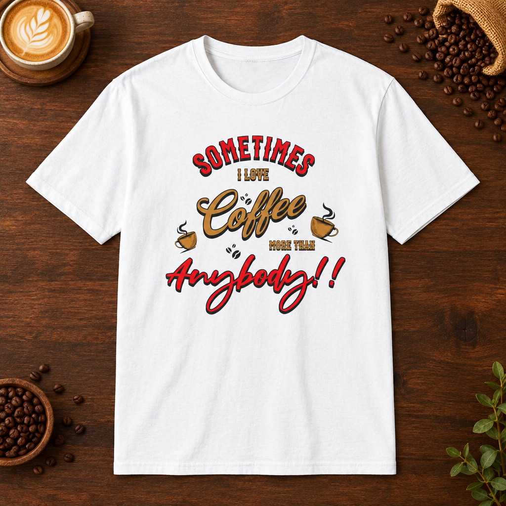 Sometimes I Love Coffee T-Shirt White on warm coffee bar
