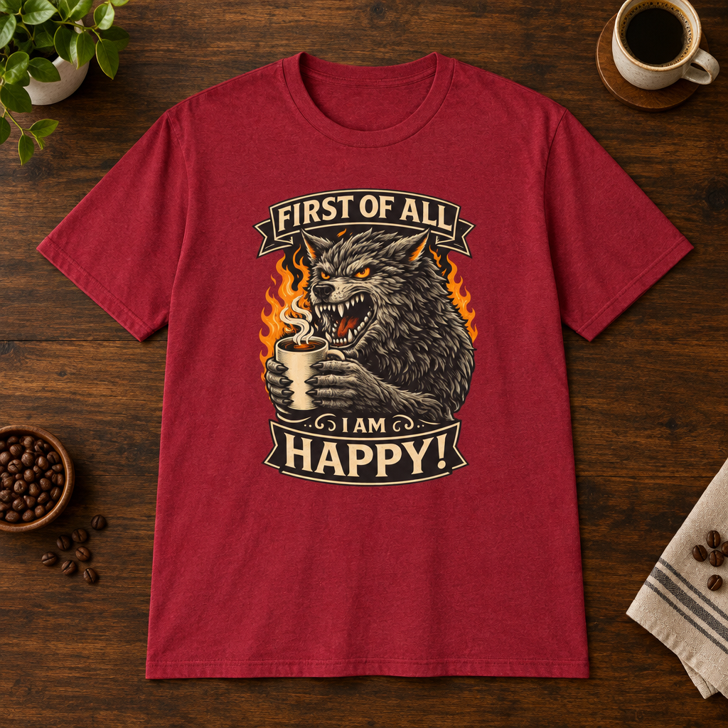 First Of All T-Shirt Antique Cherry Red coffee-bar flat lay