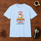 Coffee is My Love Language T-Shirt Light Blue coffee-bar flat lay
