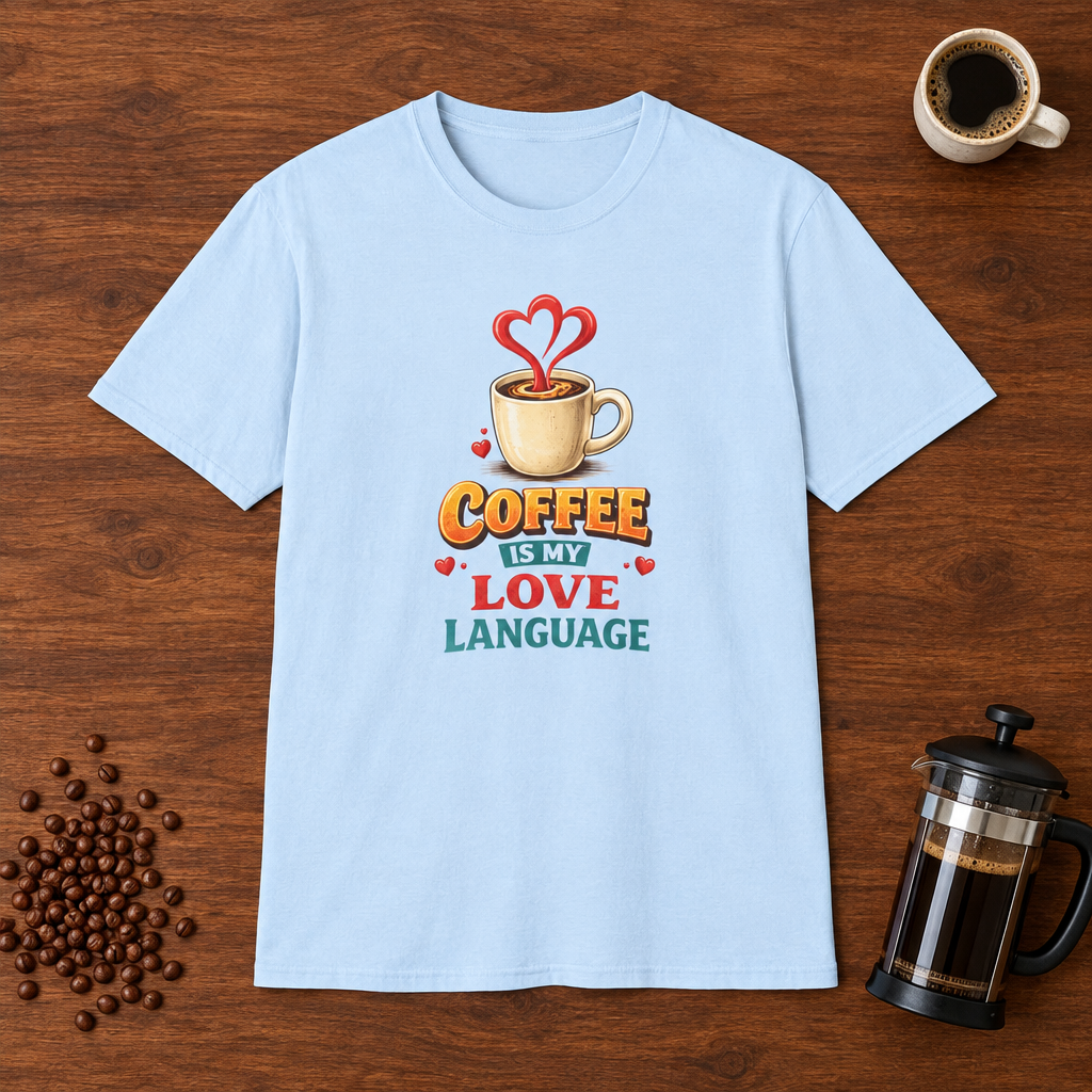 Coffee is My Love Language T-Shirt Light Blue coffee-bar flat lay