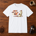 Just One More Cup T-Shirt White coffee-bar flat lay