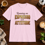 Running of Espresso and Attitude T-Shirt Light Pink coffee-bar flat lay