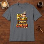 No Talkie Before Coffee 2 T-Shirt Graphite Heather coffee bar mockup