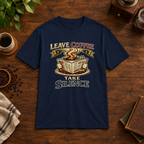 Leave Coffee Take Silence T-Shirt Navy coffee-bar flat lay