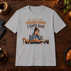 Before Morning Coffee T-Shirt in Sport Grey, coffee bar flat lay mockup