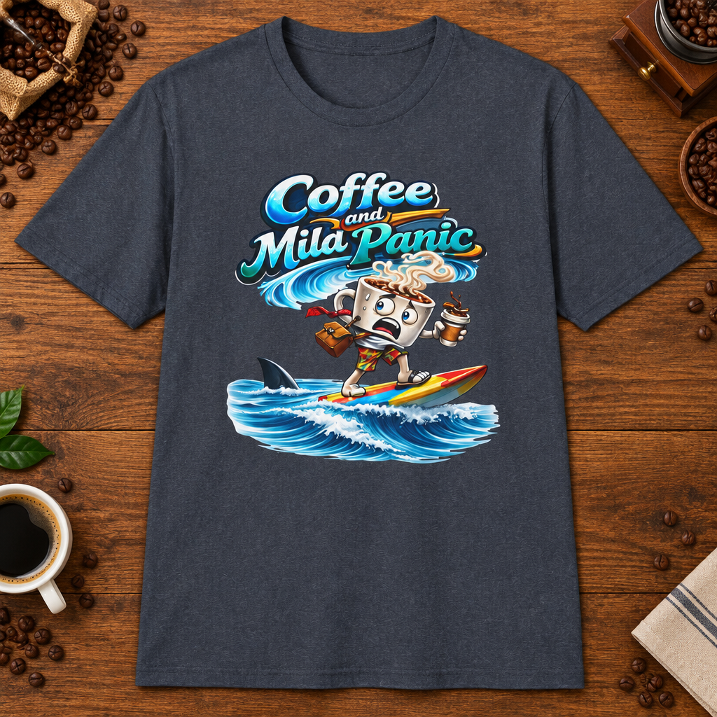 Coffee and Mild Panic T-Shirt in White, zoomed lifestyle mockup