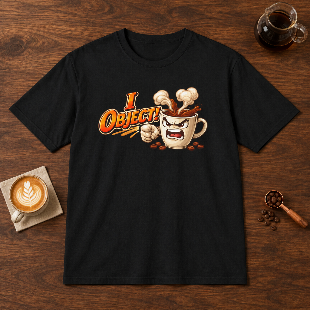 I Object T-Shirt Black coffee bar mockup