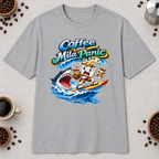 Coffee and Mild Panic 2 T-Shirt in Tropical Blue, zoomed lifestyle mockup