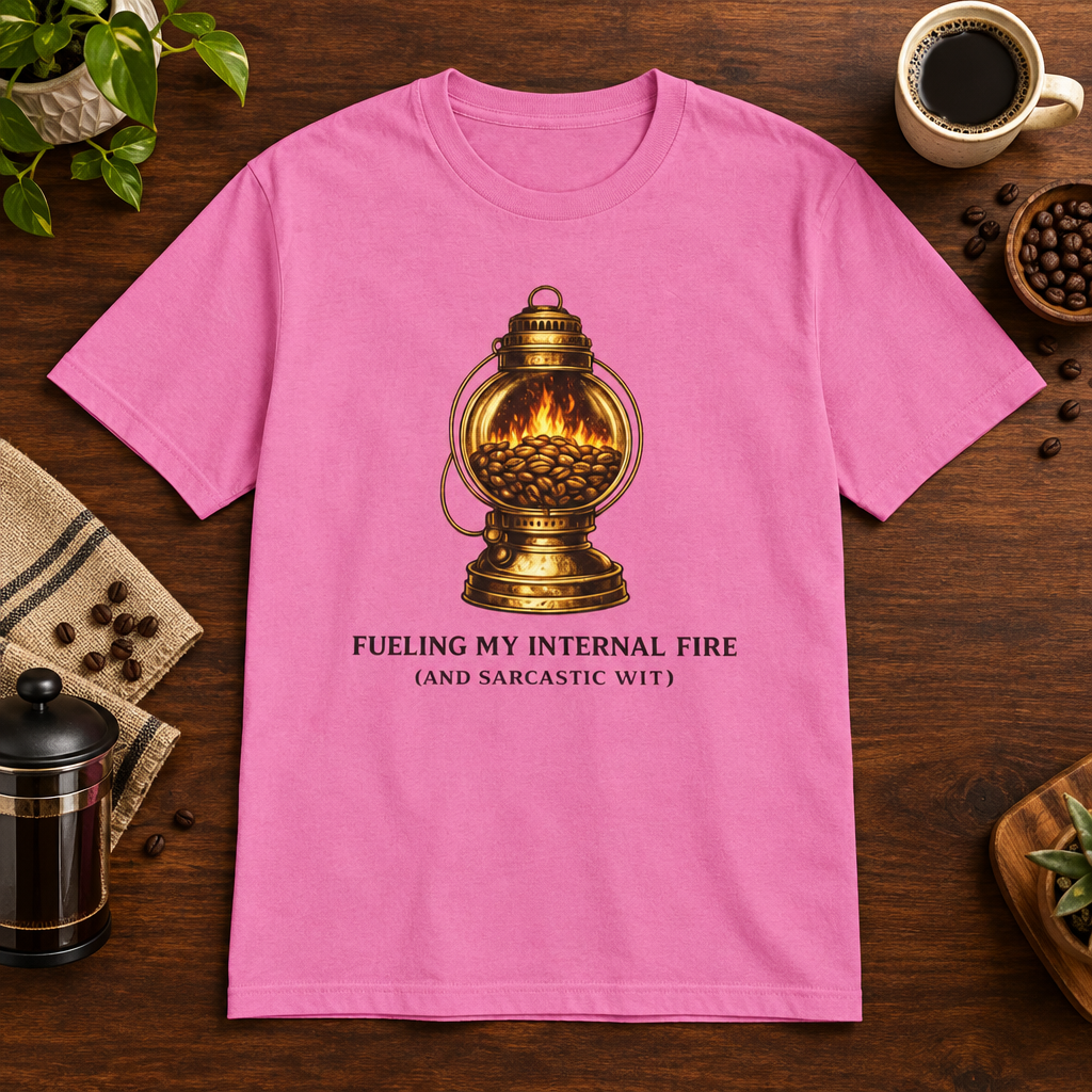 Internal Fire T-Shirt Azalea coffee-bar flat lay