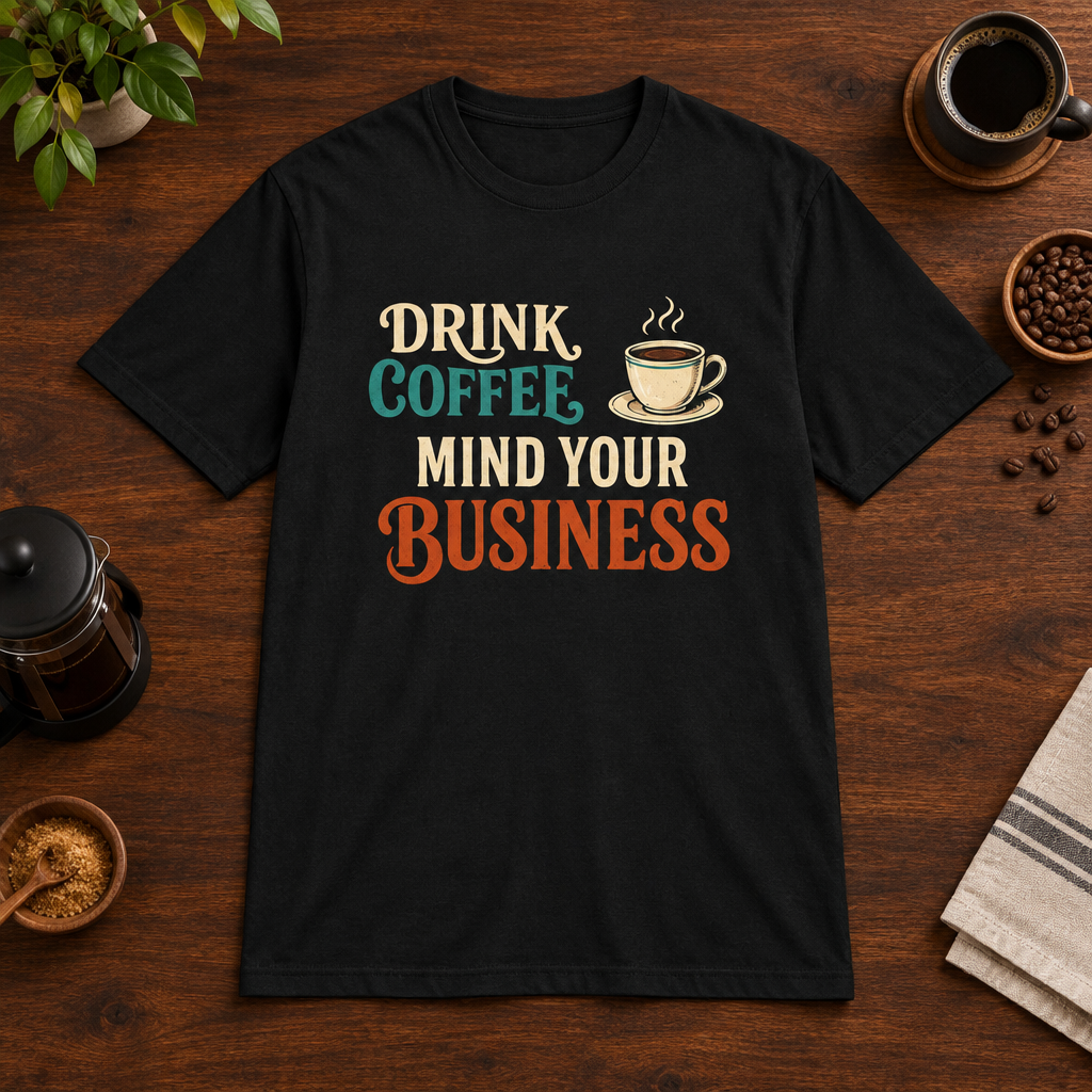 Mind Your Business T-Shirt Black coffee-bar flat lay