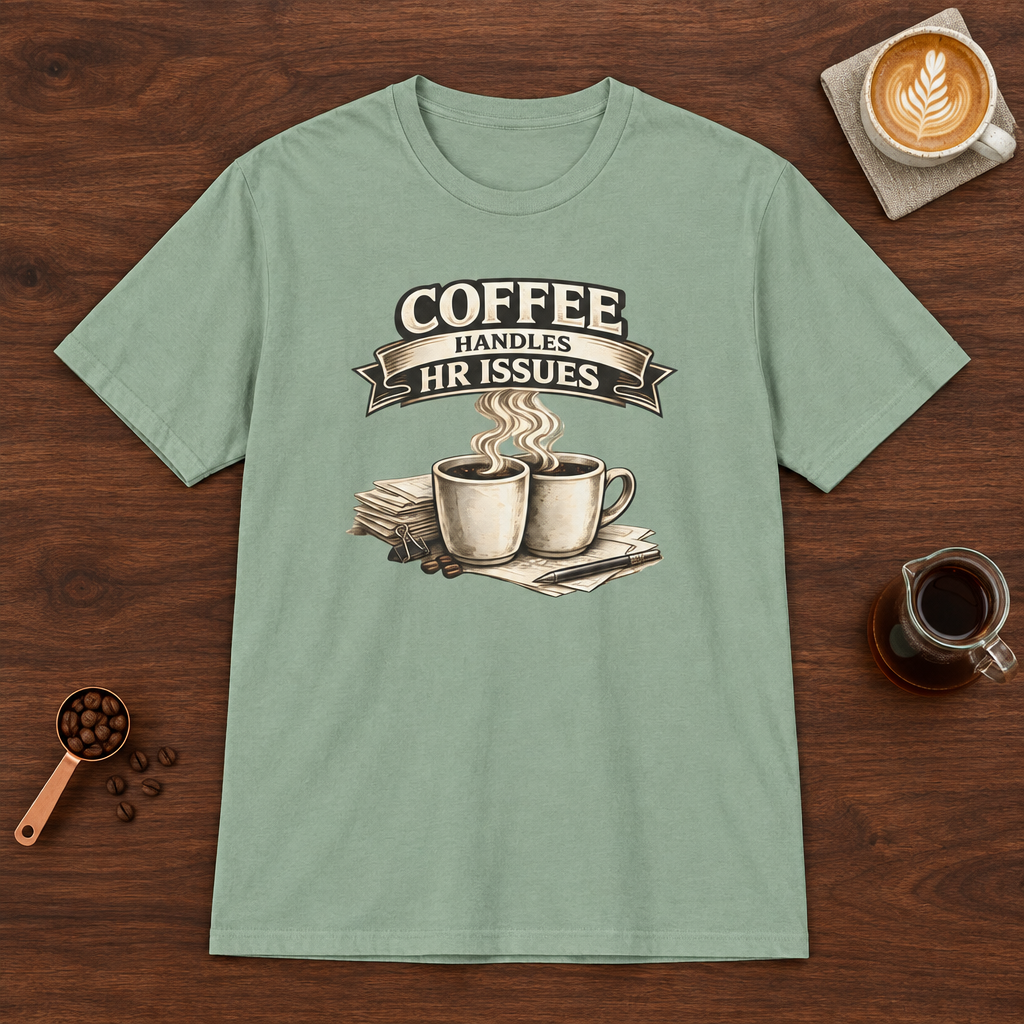 Coffee Handles HR Issues T-Shirt Sage coffee bar mockup