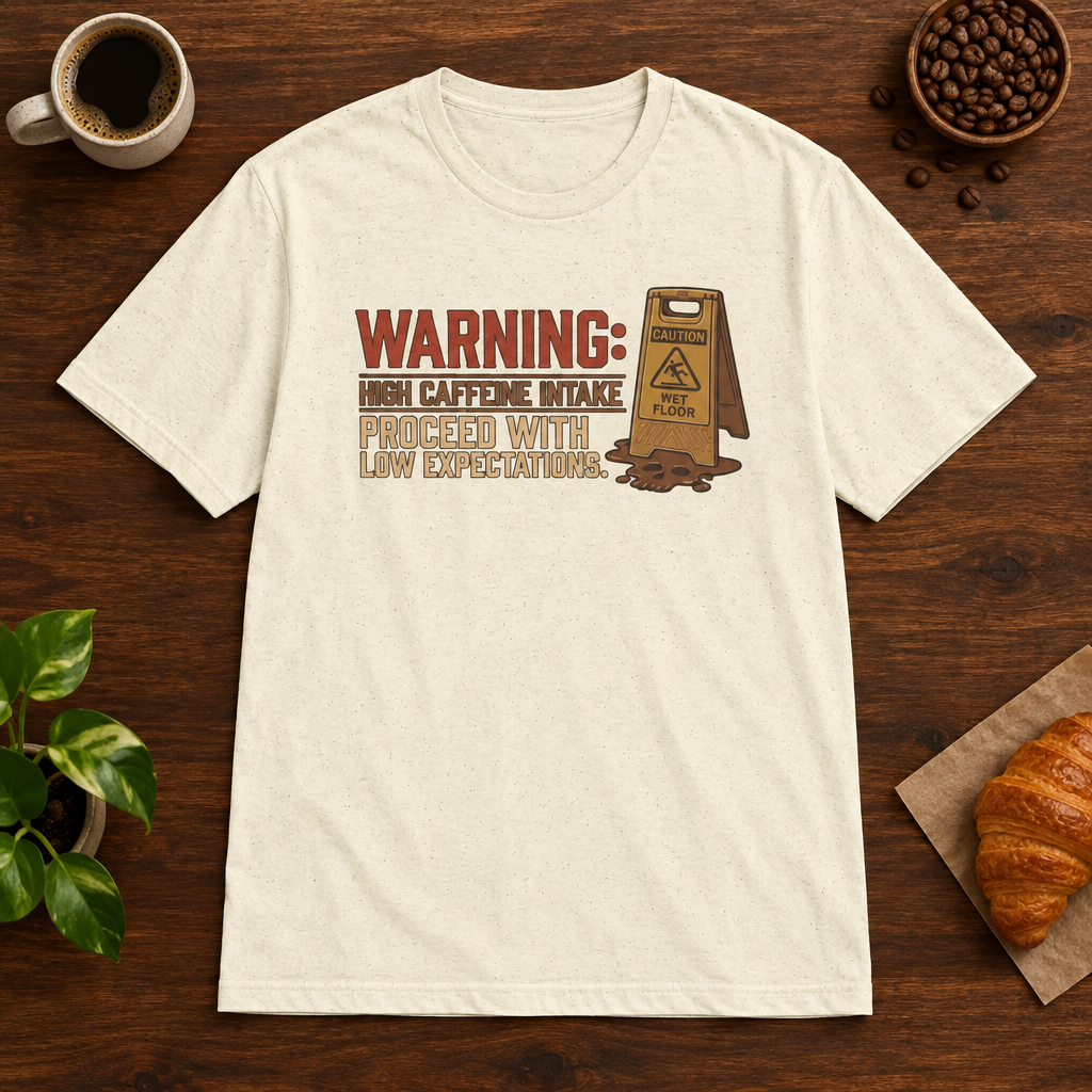 Warning T-Shirt Natural short-sleeve coffee-bar flat lay