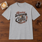 Morning Powered by Coffee T-Shirt Sport Grey coffee bar mockup