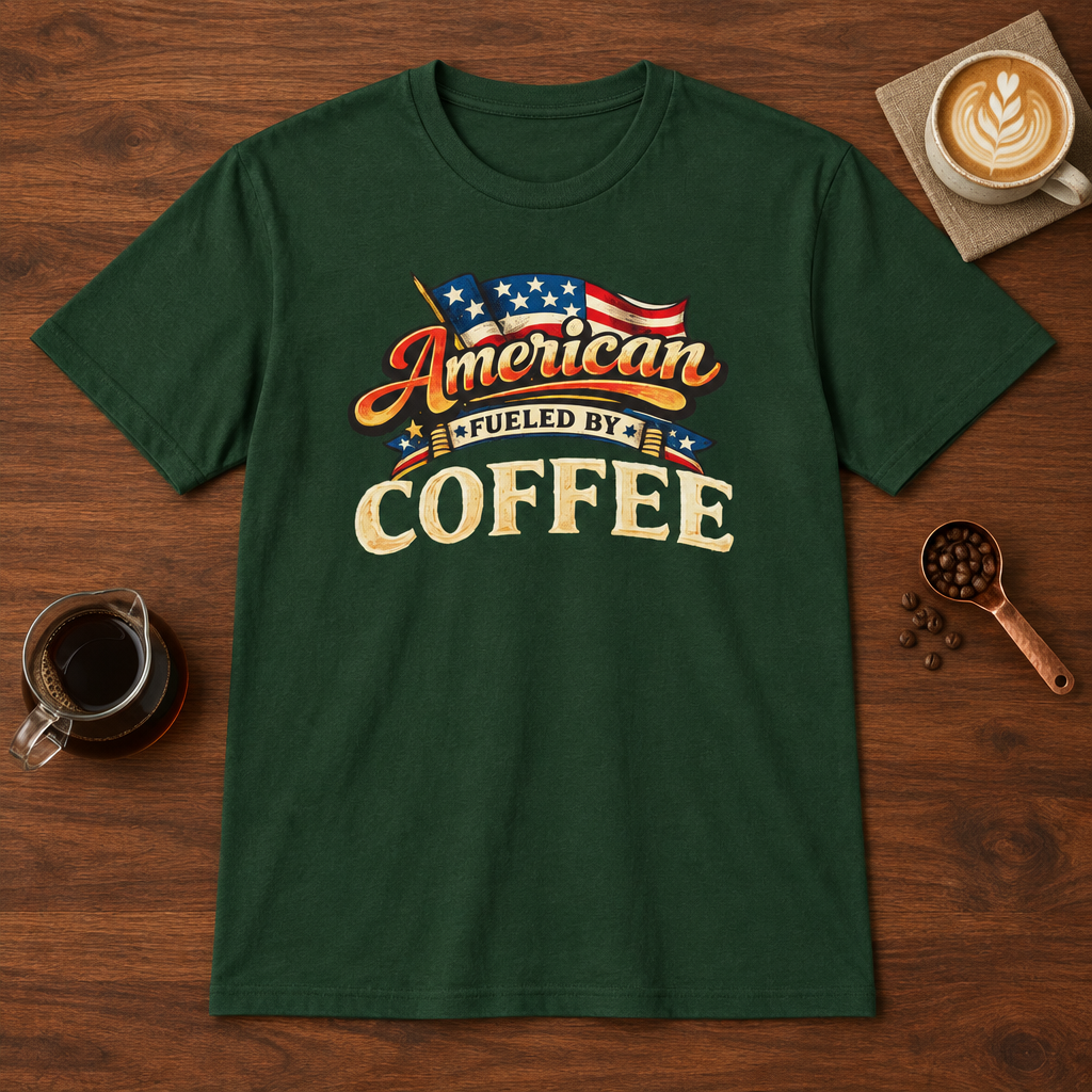 Fueled by Coffee T-Shirt Forest Green coffee bar mockup