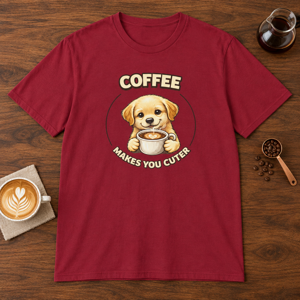 Coffee Makes You Cuter T-Shirt Cardinal Red coffee bar mockup