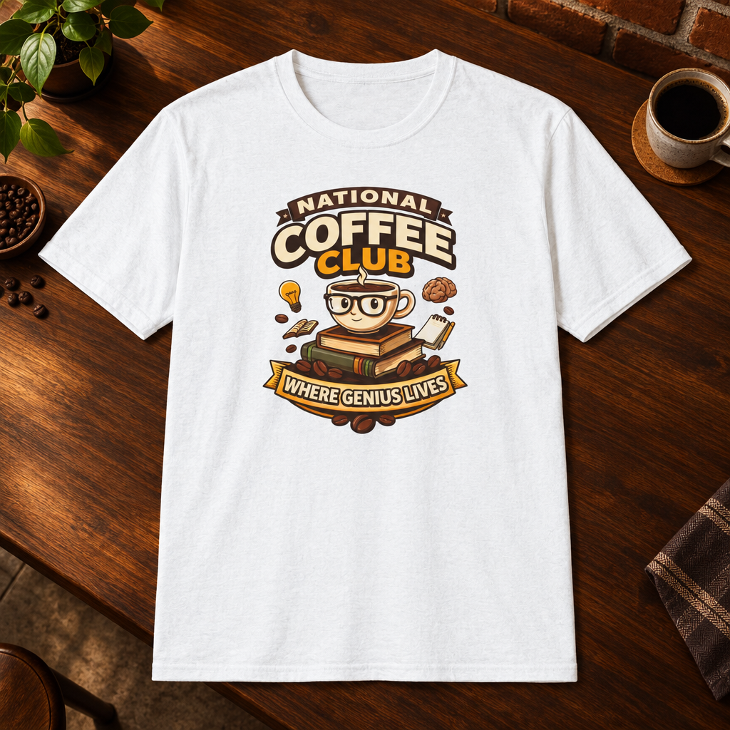 National Coffee Club T-Shirt White close-fill short-sleeve coffee-bar flat lay