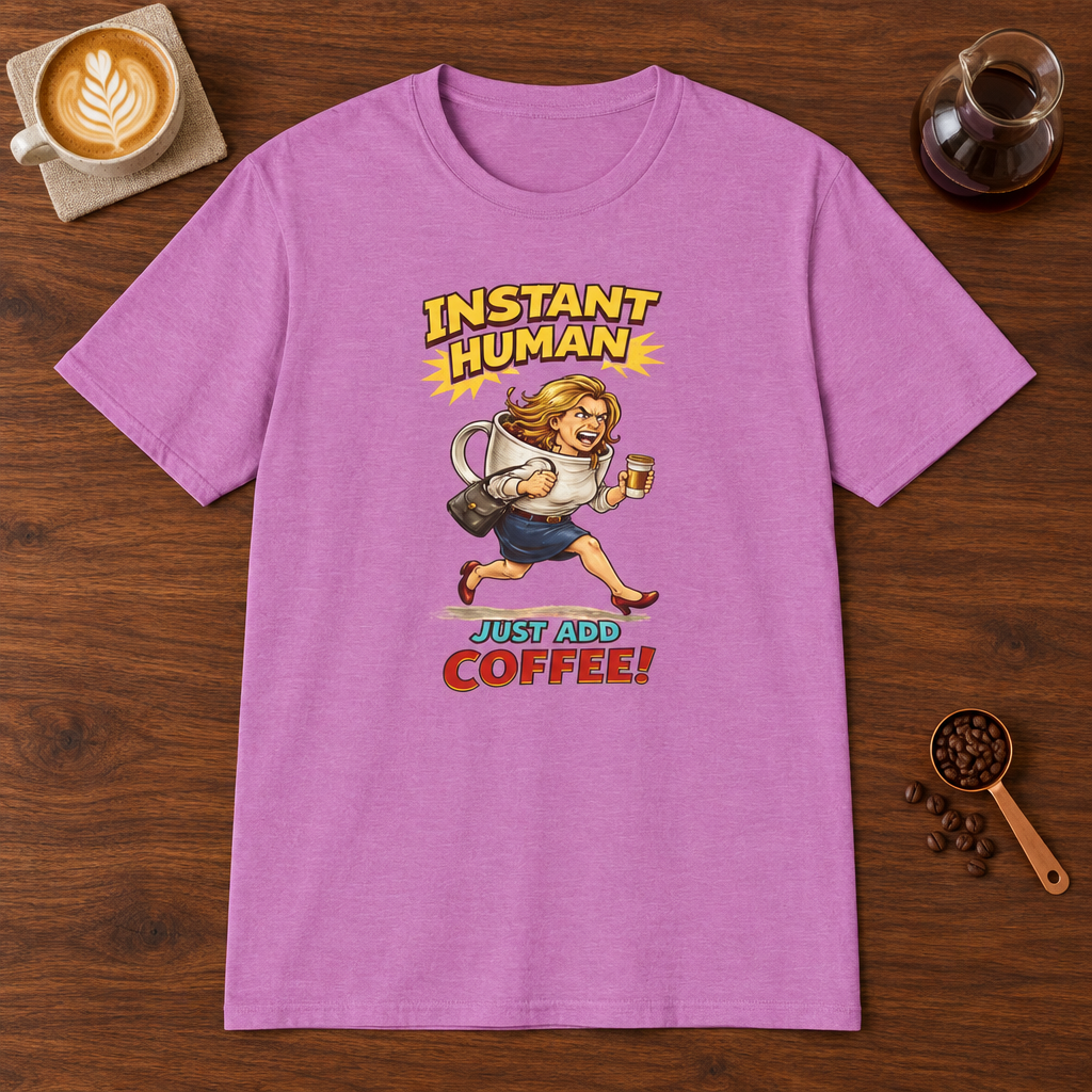 Instant Woman T-Shirt Heather Radiant Orchid coffee bar mockup