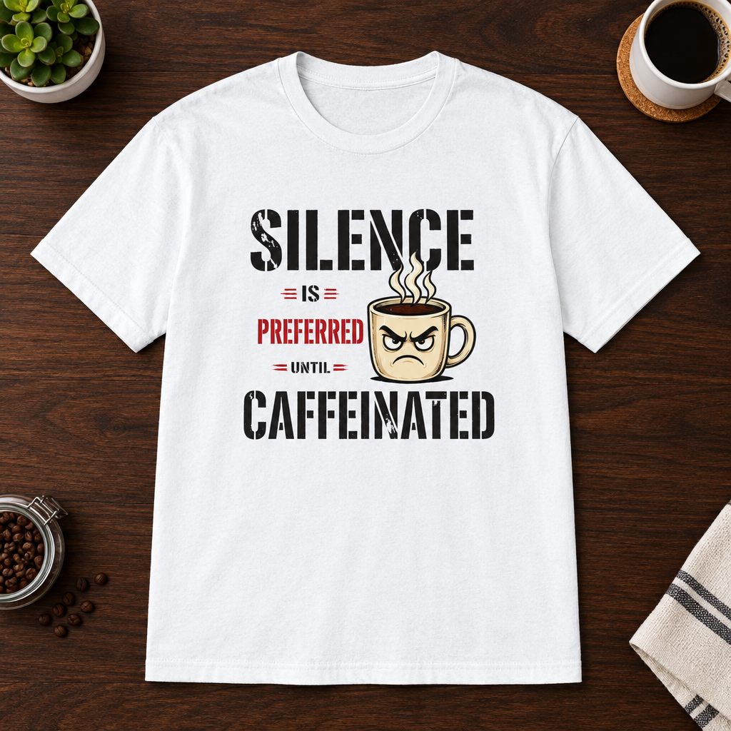 Silence is Preferred T-Shirt White short-sleeve coffee-bar flat lay