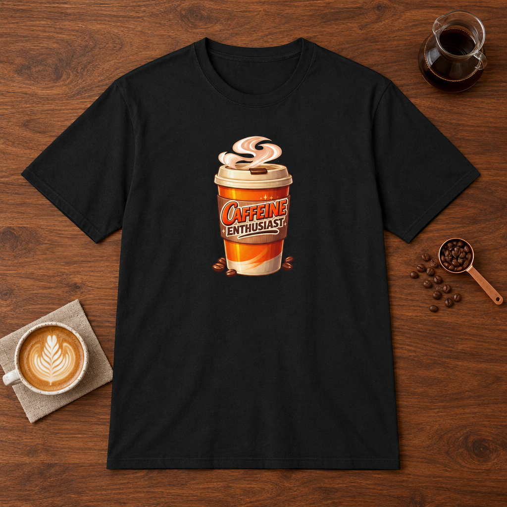 Caffeine Enthusiast - Take Away T-Shirt Black coffee bar mockup