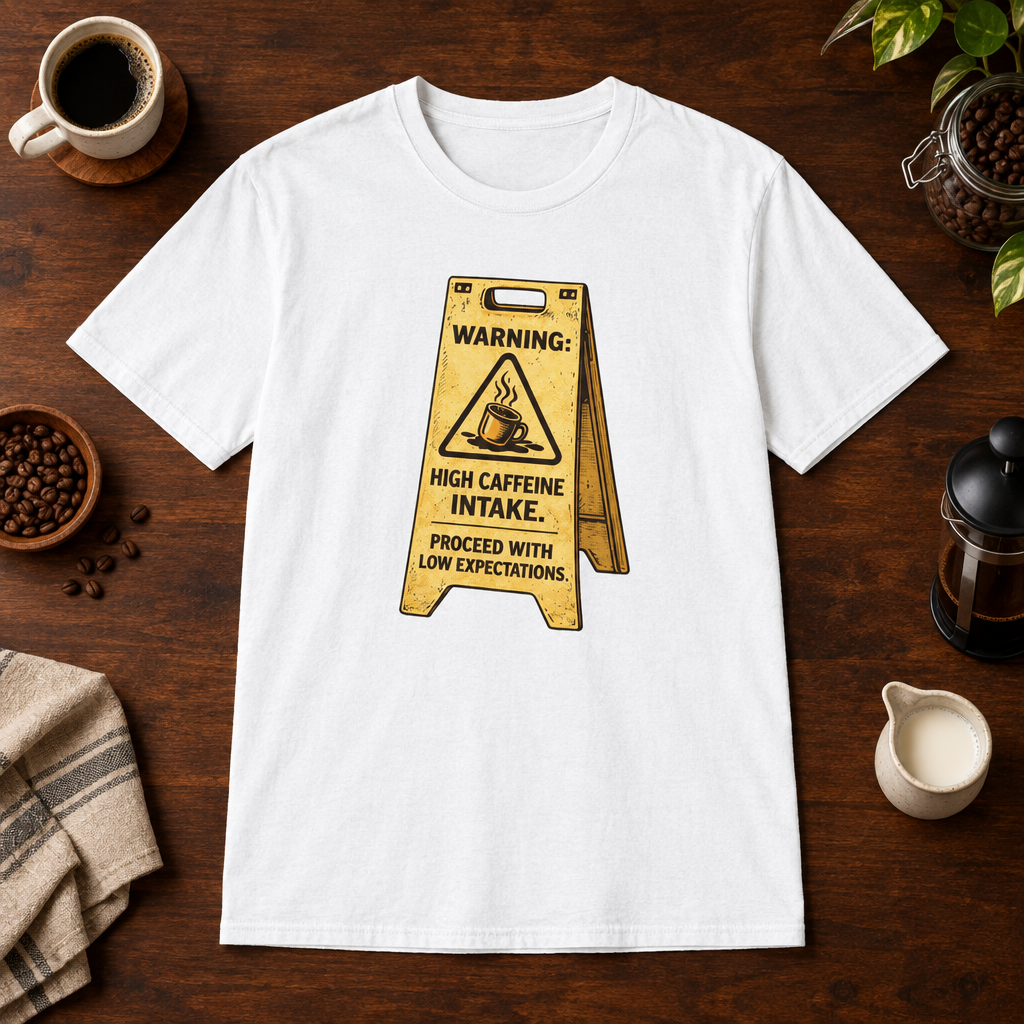 High Caffeine Intake T-Shirt White short-sleeve coffee-bar flat lay