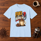 Fuel For Humans T-Shirt Light Blue coffee-bar flat lay