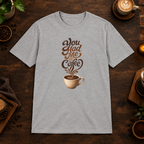 You Had Me at Coffee T-Shirt in Sport Grey, coffee bar flat lay mockup