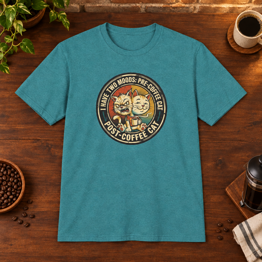 Two Mood Cats T-Shirt Heather Galapagos Blue Sport Grey-matched framing