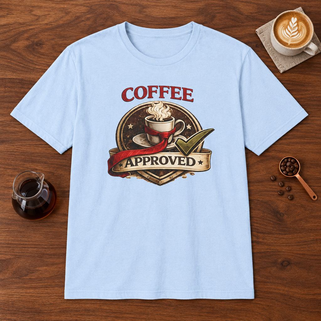 Coffee Approved T-Shirt Light Blue coffee bar mockup