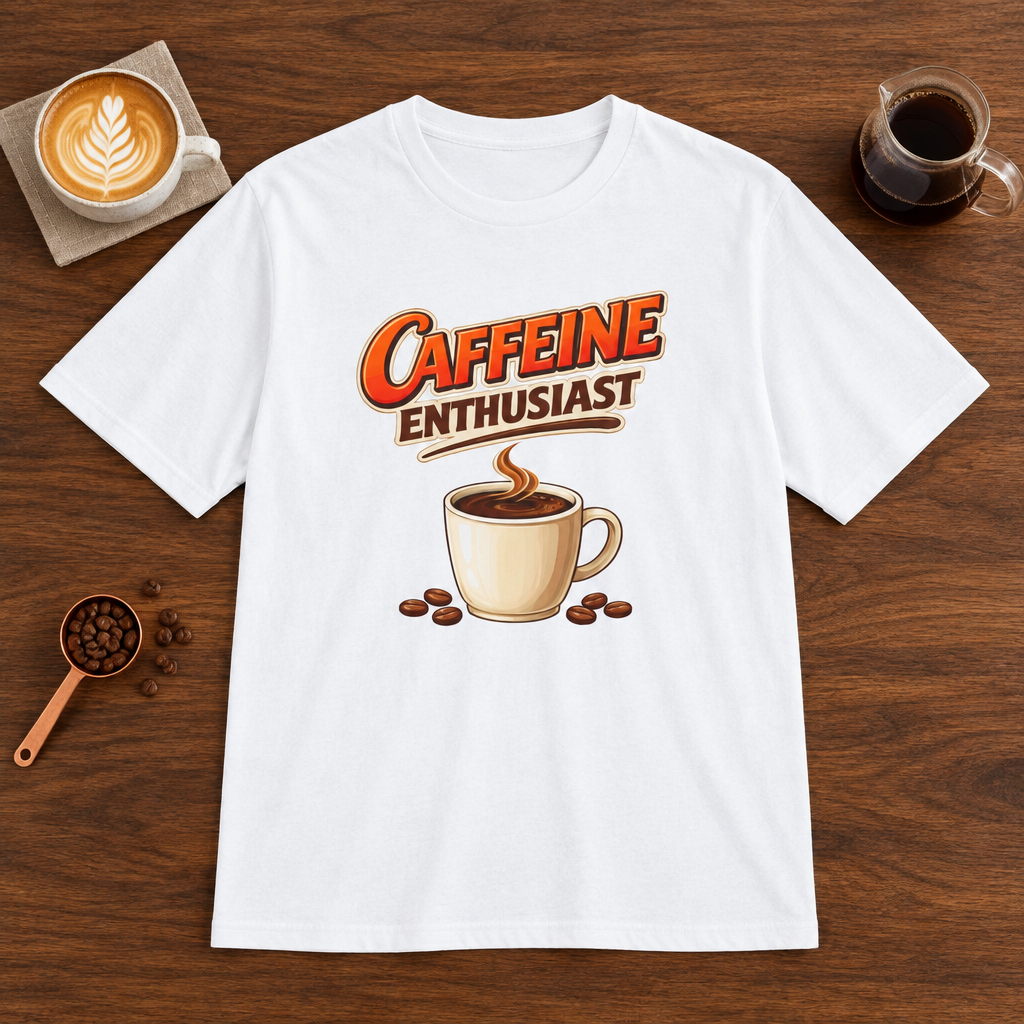 Caffeine Enthusiast - Cup T-Shirt White coffee bar mockup