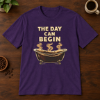 The Day Can Begin T-Shirt Purple coffee-bar flat lay