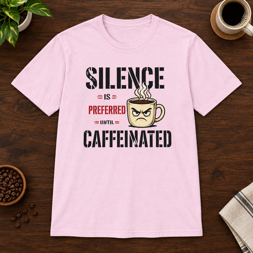 Silence is Preferred T-Shirt Light Pink short-sleeve coffee-bar flat lay