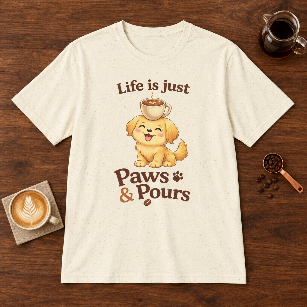 Paws & Pours T-Shirt Natural coffee bar mockup