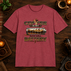 Coffee is My Social Battery T-Shirt in Heather Cardinal, zoomed lifestyle mockup