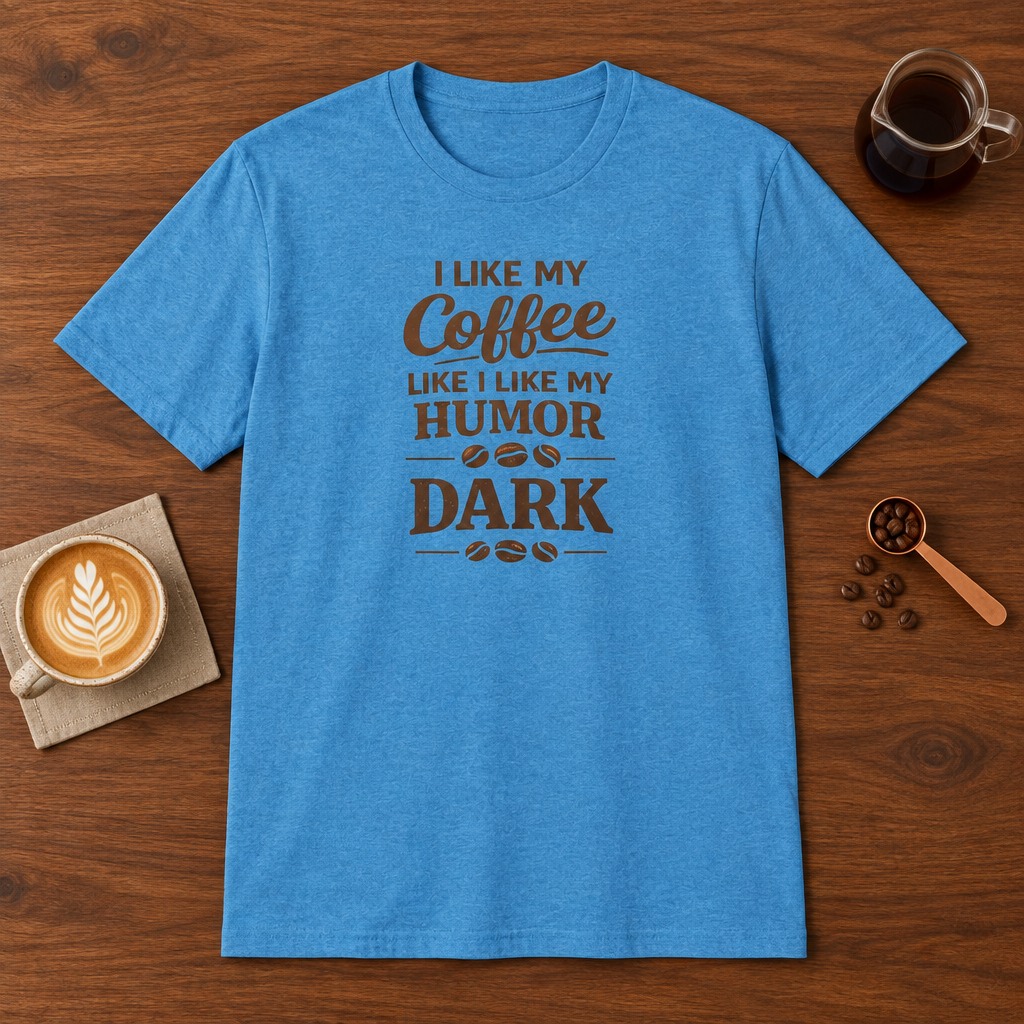 I Like My Coffee T-Shirt Heather Sapphire coffee bar mockup