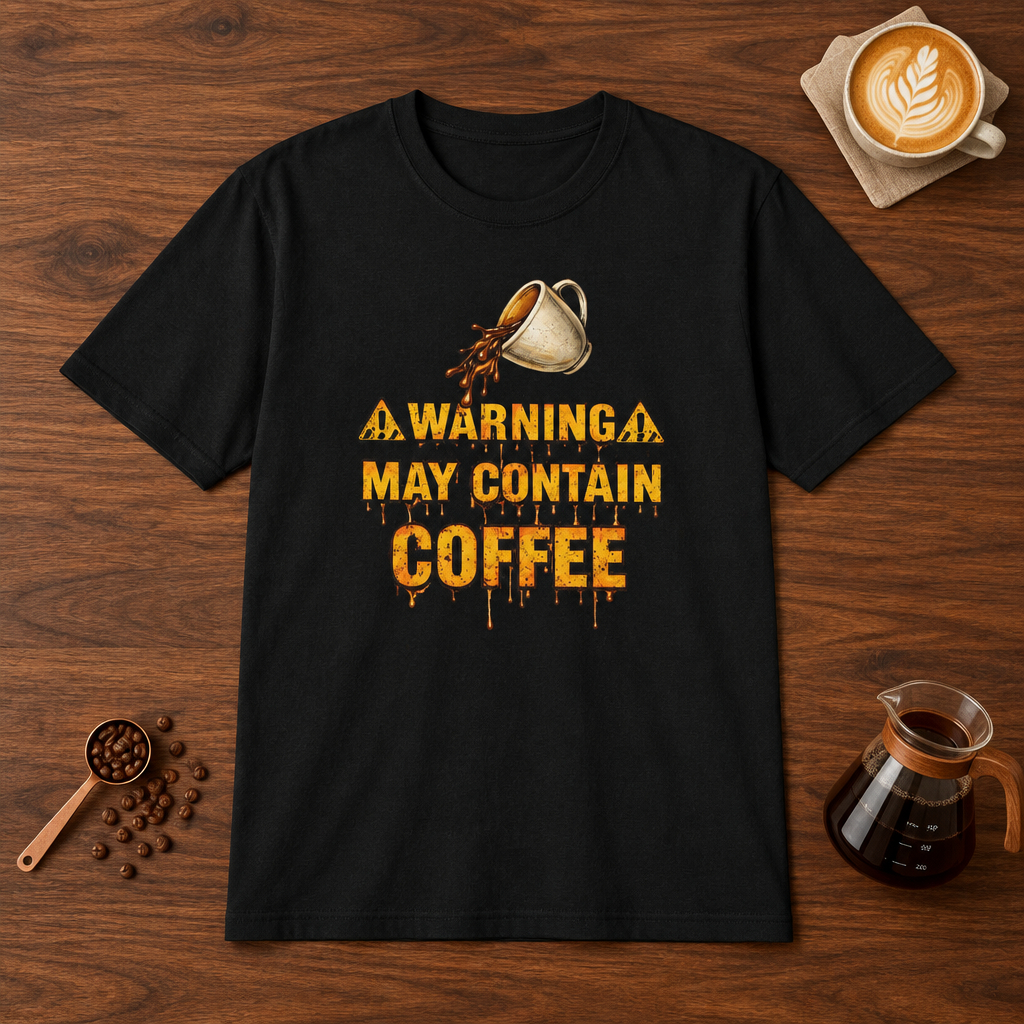Warning May Contain Coffee T-Shirt Black coffee bar mockup