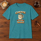 Coffee Before Talkie T-Shirt Heather Galapagos Blue coffee bar mockup