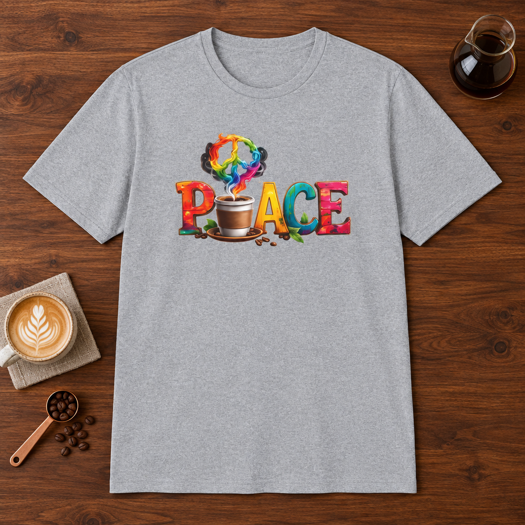 Peace T-Shirt Sport Grey coffee bar mockup