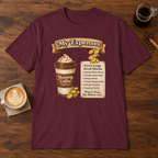 Yummy Coffee T-Shirt Maroon coffee bar mockup