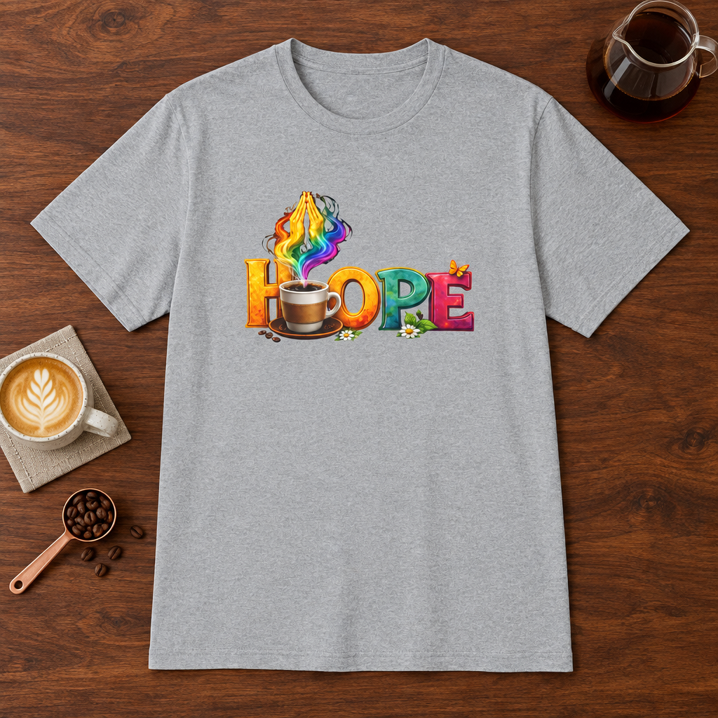 Hope T-Shirt Sport Grey coffee bar mockup