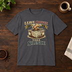 Leave Coffee Take Silence T-Shirt Charcoal coffee-bar flat lay