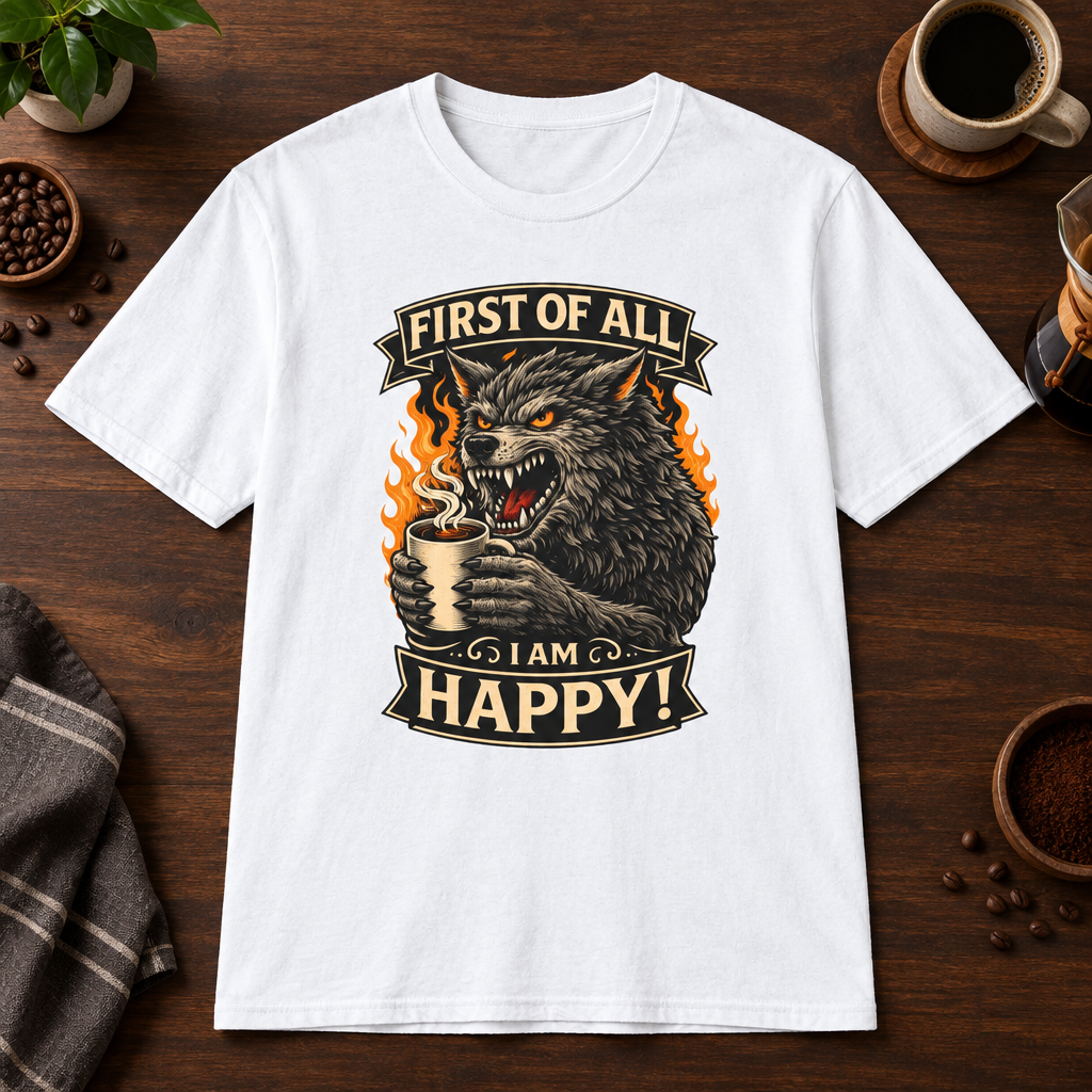 First Of All T-Shirt White coffee-bar flat lay