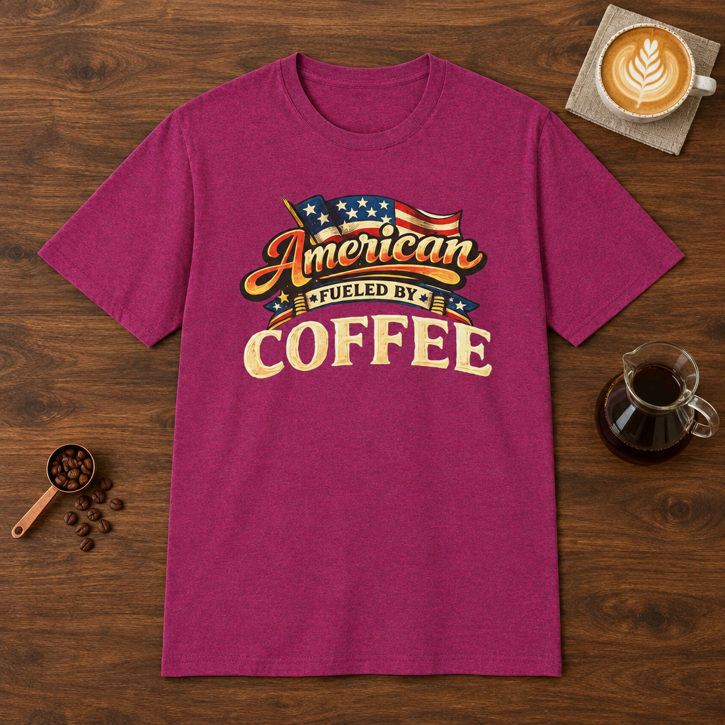 Fueled by Coffee T-Shirt Antique Heliconia coffee bar mockup