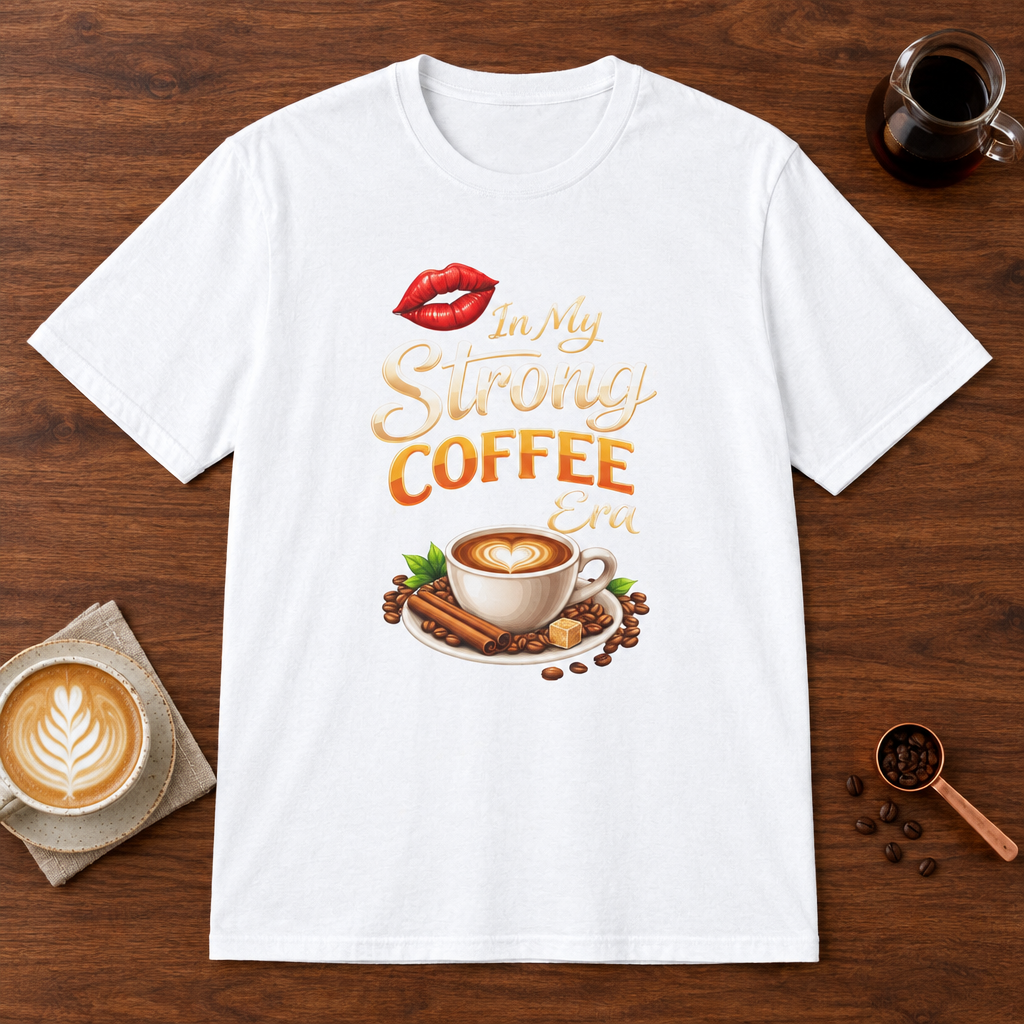 Strong Coffee Era T-Shirt White coffee bar mockup