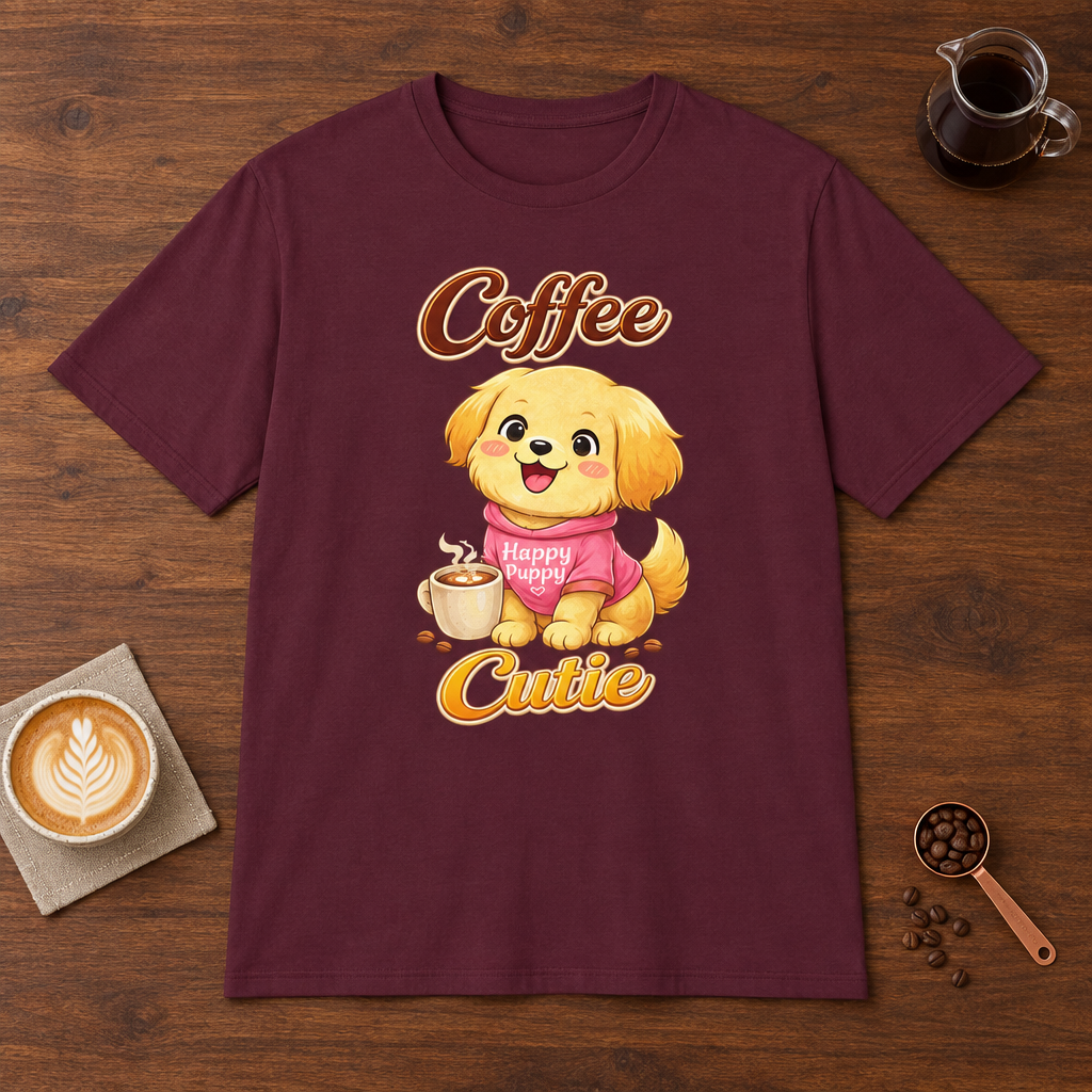 Coffee Cutie T-Shirt Maroon coffee bar mockup